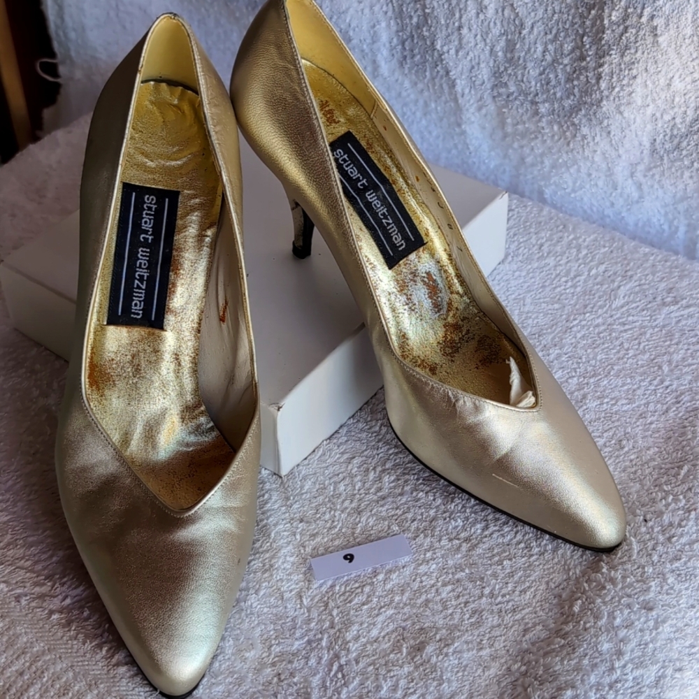 Gold, Stuart Weitzman, Classic, High Heeled,Pumps.